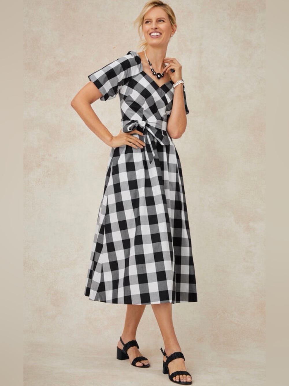 TALBOTS 100% Cotton ZINNIA GINGHAM FIT & FLARE POPLIN DRESS